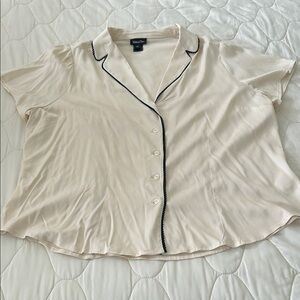 Torrid Retro Chic Cream Blouse with Black Trim